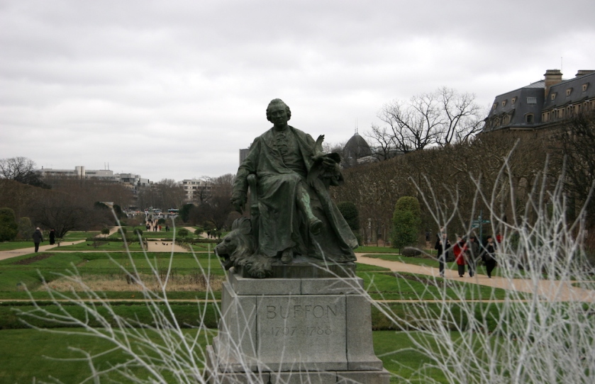 A statue of French naturalist Georges-Louis Leclerc, Comte de Buffon, in the Jardin des Plantes